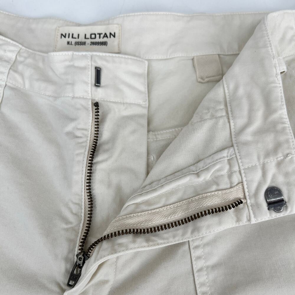 Nili Lotan Jenna Cropped Raw-Edge Pants Women 12 Eggshell Cotton Twill Cream USA - Picture 6 of 11